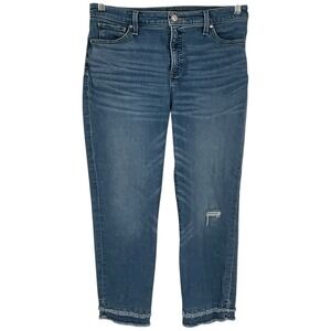 Chicos SO Slimming Girlfriend Crop Jeans Distressed Frayed Hem Blue Sz 1 Sm Us 8